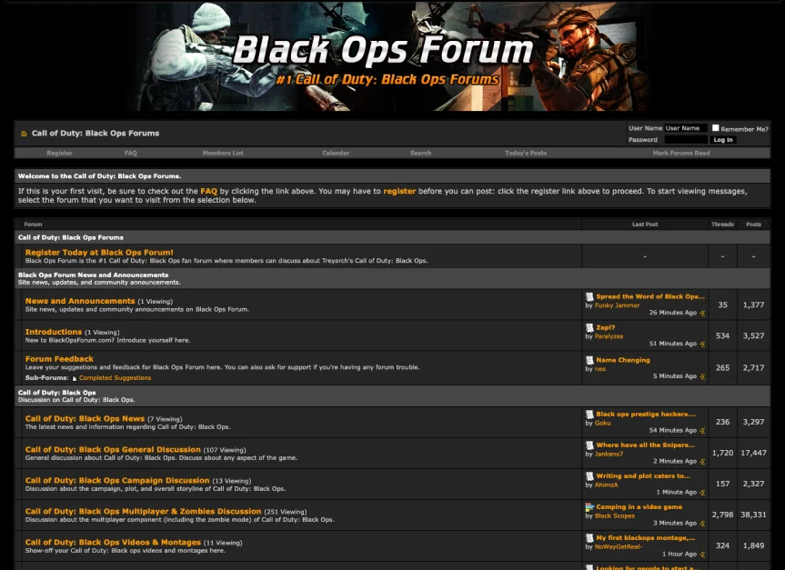 The Call of Duty fan forum Brendan built as a teenager
