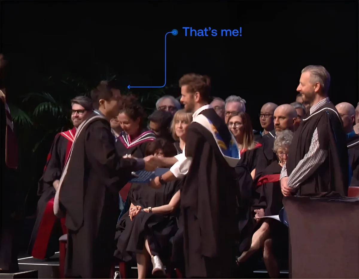 Brendan graduating with a B.A. in Interaction Design