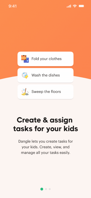 Animated Dangle onboarding screen introducing the family chore experience
