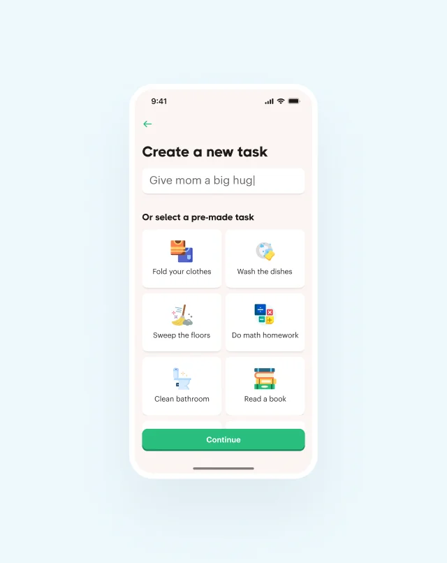 Dangle parent interface for creating and assigning household tasks