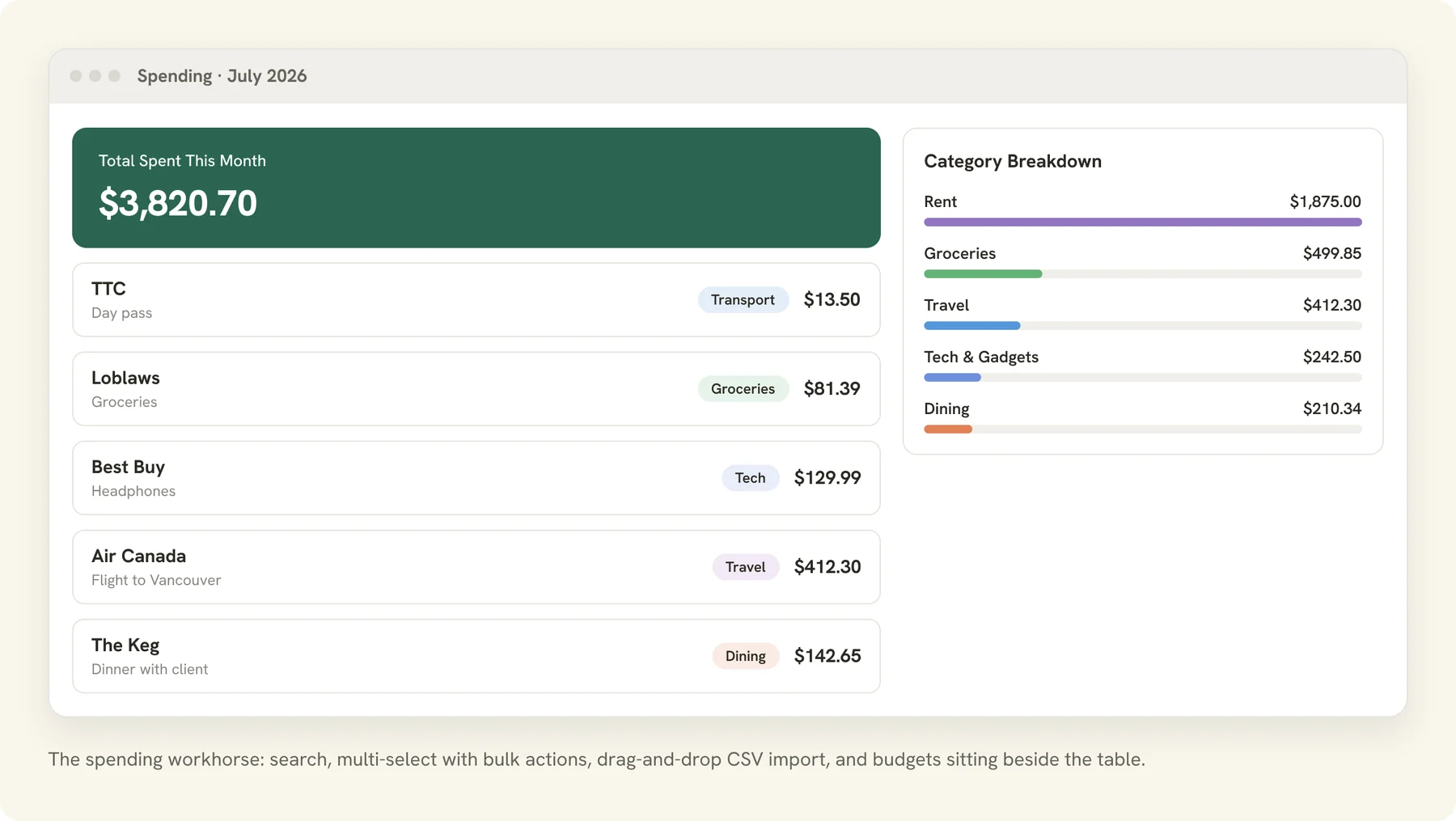 FinMin spending window beside the Markdown file that stores the same records