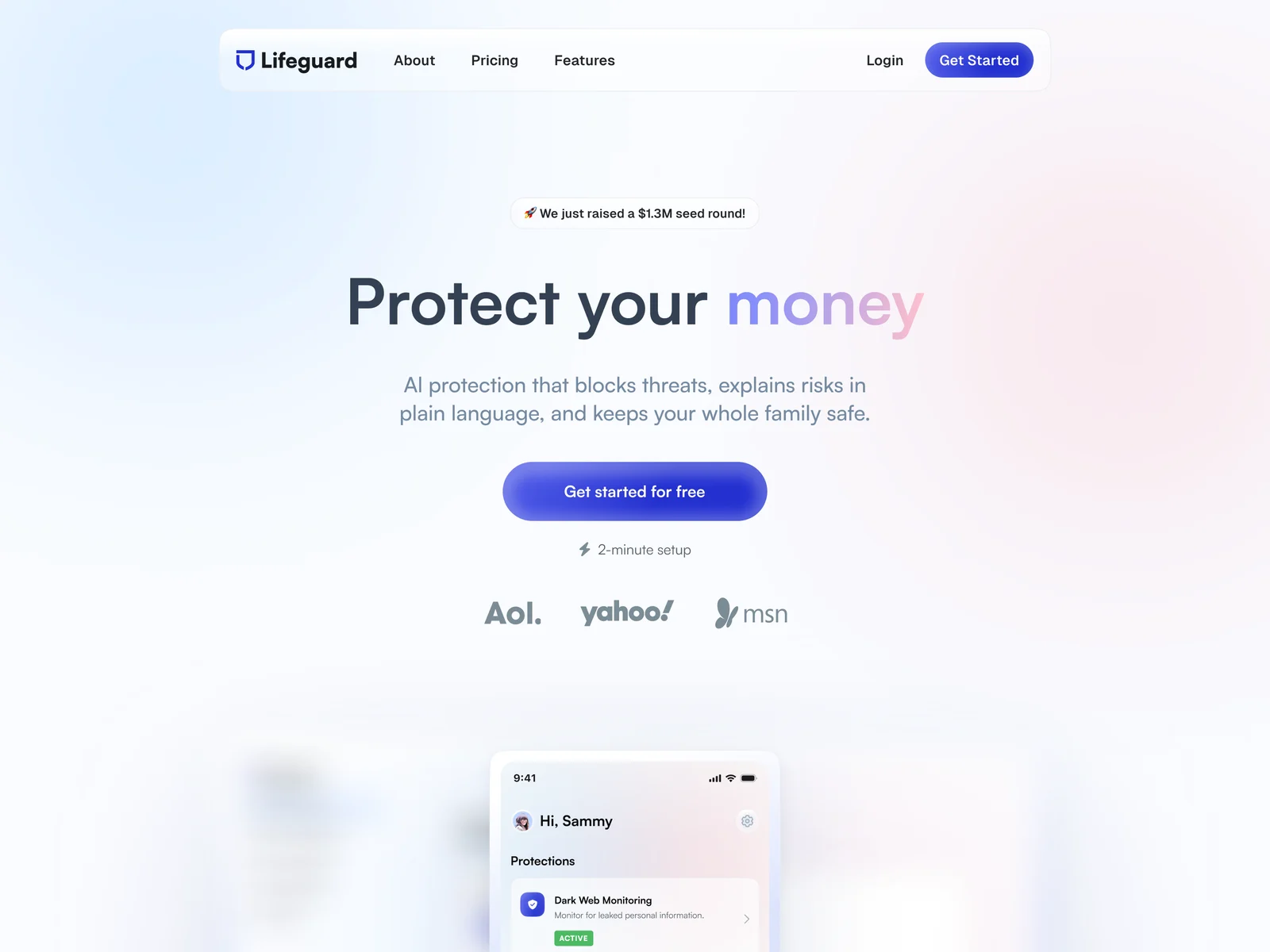 The redesigned Lifeguard landing page with a product-led hero and refined brand presence