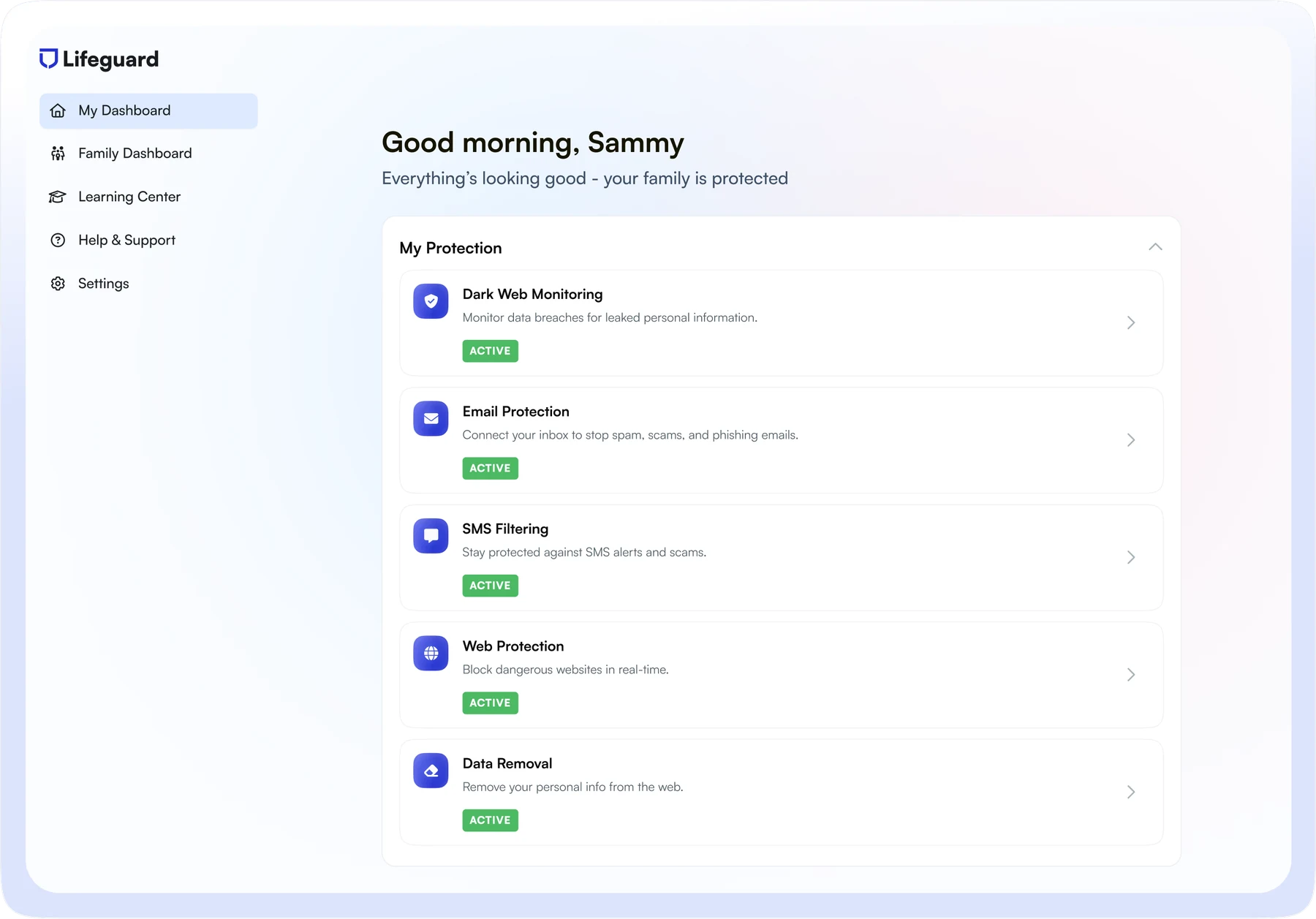The redesigned Lifeguard desktop protection dashboard