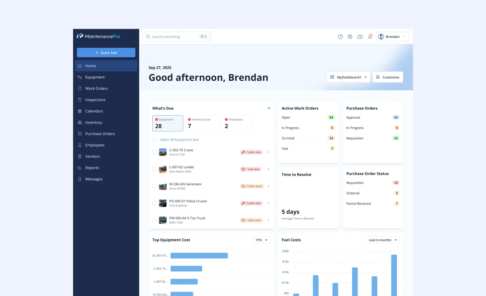 Maintenance Pro dashboard after the redesign: modernized, clearer hierarchy