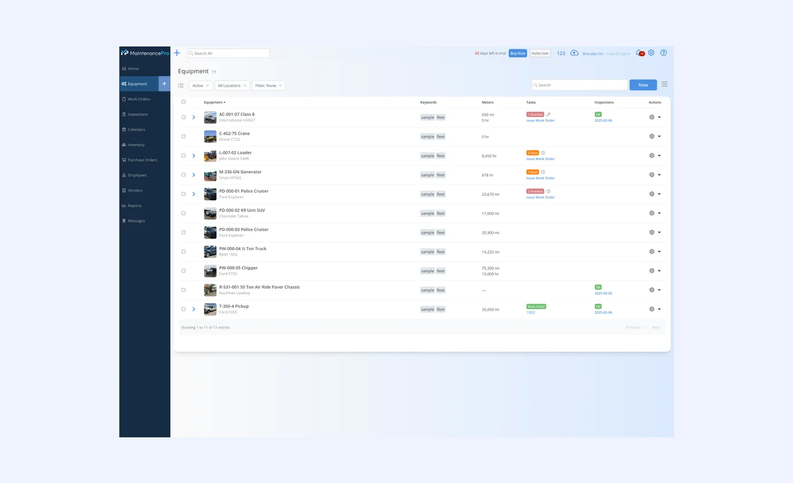 Maintenance Pro navigation and sidebar before the redesign