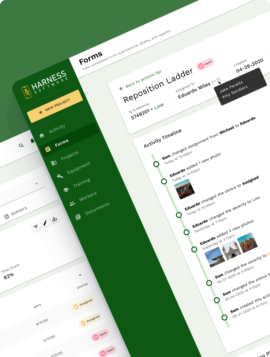 SafetyHQ mobile project status and activity interface