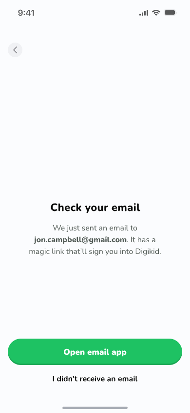 Animated Screenable check-your-email confirmation screen