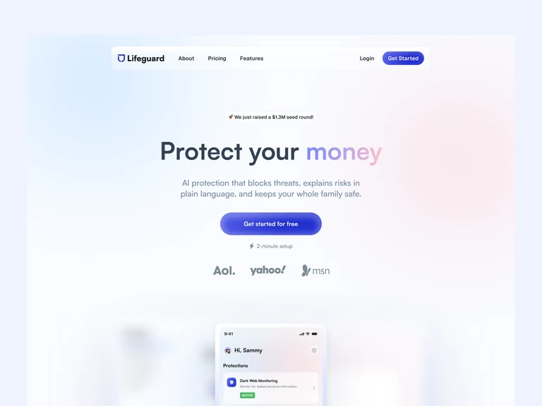 AI security product landing page mockup