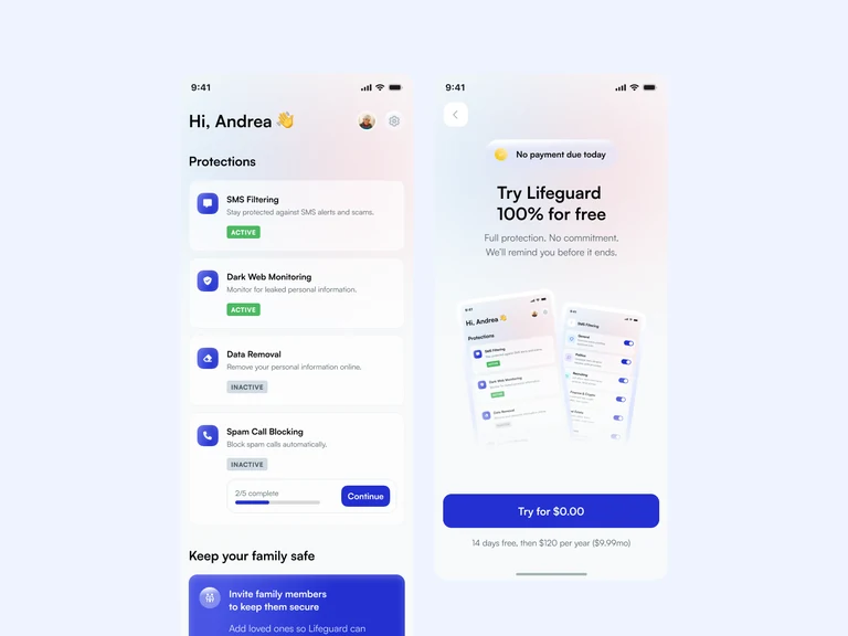 Mobile security app onboarding UI mockup